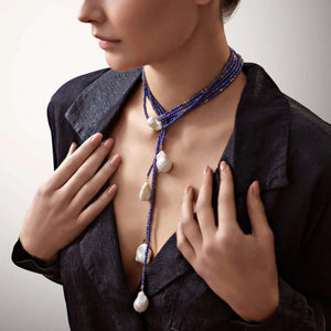 Lapis Single Baroque Pearl Gemstone Necklace Joie DiGiovanni