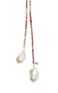 Pink Tourmaline and Pyrite Ombre Classic Gemstone Lariat - Joie DiGiovanni 