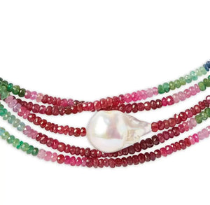 Ruby, Emerald, and Sapphire 5 Strand Gemstone Choker Joie DiGiovanni