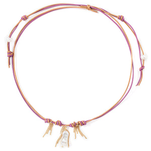 Santorini Sunrise Rockstar Baroque Pearl Gold Angel Wing Chain Leather Necklace - Joie DiGiovanni 