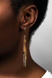 Yellow Gold Ombré Sapphire Hammered Marquis Hoop Earrings - Joie DiGiovanni 