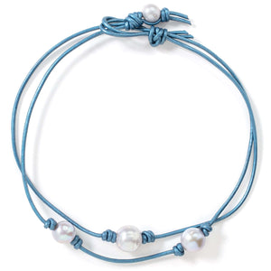 Blue Ocean Double Pearl Leather Choker - Joie DiGiovanni 