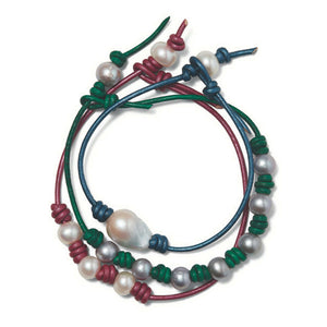 Sea Green Pearl Leather Anklet - Joie DiGiovanni 