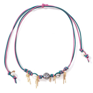 Under The Sea Rocker Pearl Diamond Moonstone Chain Leather Necklace - Joie DiGiovanni 