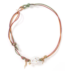 Magic Garden Rainbow Baroque Pearl Gold Butterfly Chain Leather Necklace - Joie DiGiovanni 