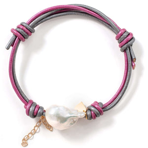Barbie Baroque Pearl Gold  Heart Chain Leather Bracelet - Joie DiGiovanni 