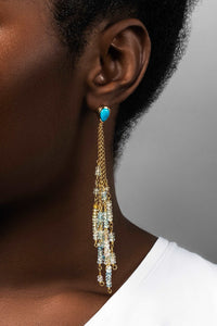 Turquoise Aquamarine Chain Stud Earrings - Joie DiGiovanni 