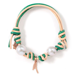 Rainforest Pearl Rose Gold Flower Chain Leather Bracelet - Joie DiGiovanni 
