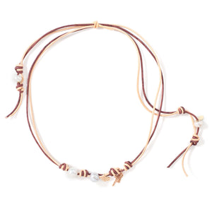 Desert Sand Pearl Rocker Rose Gold Flower Chain Leather Necklace - Joie DiGiovanni 
