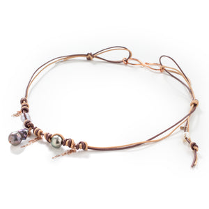 Desert Sand Rockstar South Sea Pearl and Rose Gold Chain Leather Necklace - Joie DiGiovanni 