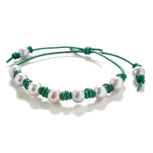 Sea Green Pearl Leather Anklet - Joie DiGiovanni 
