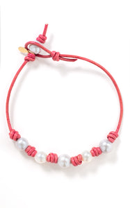 Pink Fuchsia Pearl and Leather Anklet - Joie DiGiovanni 