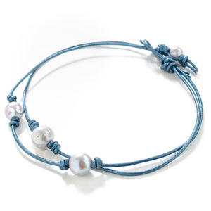 Blue Ocean Double Pearl Leather Choker - Joie DiGiovanni 