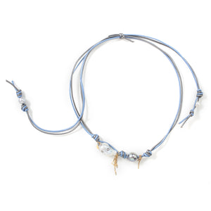 Sparkling Night Sky Diamond Pearl Gold Moon Chain Leather Necklace - Joie DiGiovanni 