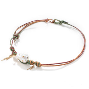 Magic Garden Rainbow Baroque Pearl Gold Butterfly Chain Leather Necklace - Joie DiGiovanni 