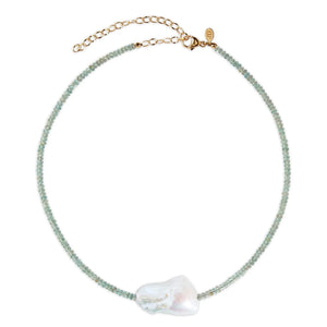 Aquamarine Single Baroque Pearl Gemstone Necklace Joie DiGiovanni