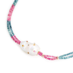 Berry Tourmaline Rainbow Diamond Sapphire Pearl Necklace Joie DiGiovanni