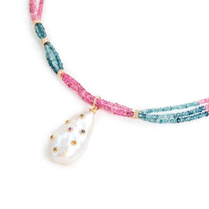 Berry Tourmaline Rainbow Sapphire Pearl Drop Necklace Joie DiGiovanni