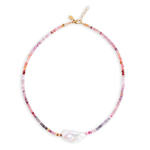 Cotton Candy Spinel Gold Baroque Pearl Necklace Joie DiGiovanni