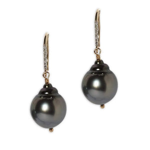 Diamond Baroque Tahitian Pearl Drop Earrings - Main Image