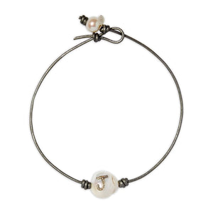Diamond Initial Pearl and Leather Choker Joie DiGiovanni