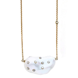 Gold Diamond Studded Baroque Pearl Necklace Joie DiGiovanni