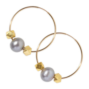 Gold Nugget Hoops w/ Gray Freshwater Pearls Joie DiGiovanni