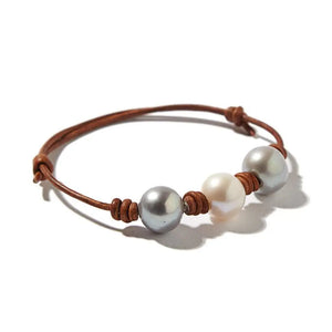 Gray Pearl and Leather Knotted Bracelet Joie DiGiovanni