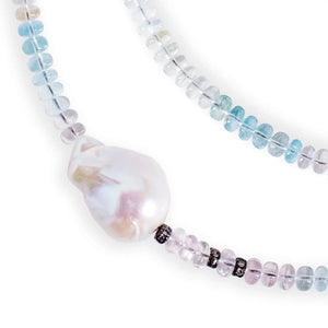Ice Ombre Aquamarine Diamond Baroque Pearl Necklace Joie DiGiovanni