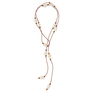 Knotted Baroque Pearl Leather Lariat Joie DiGiovanni