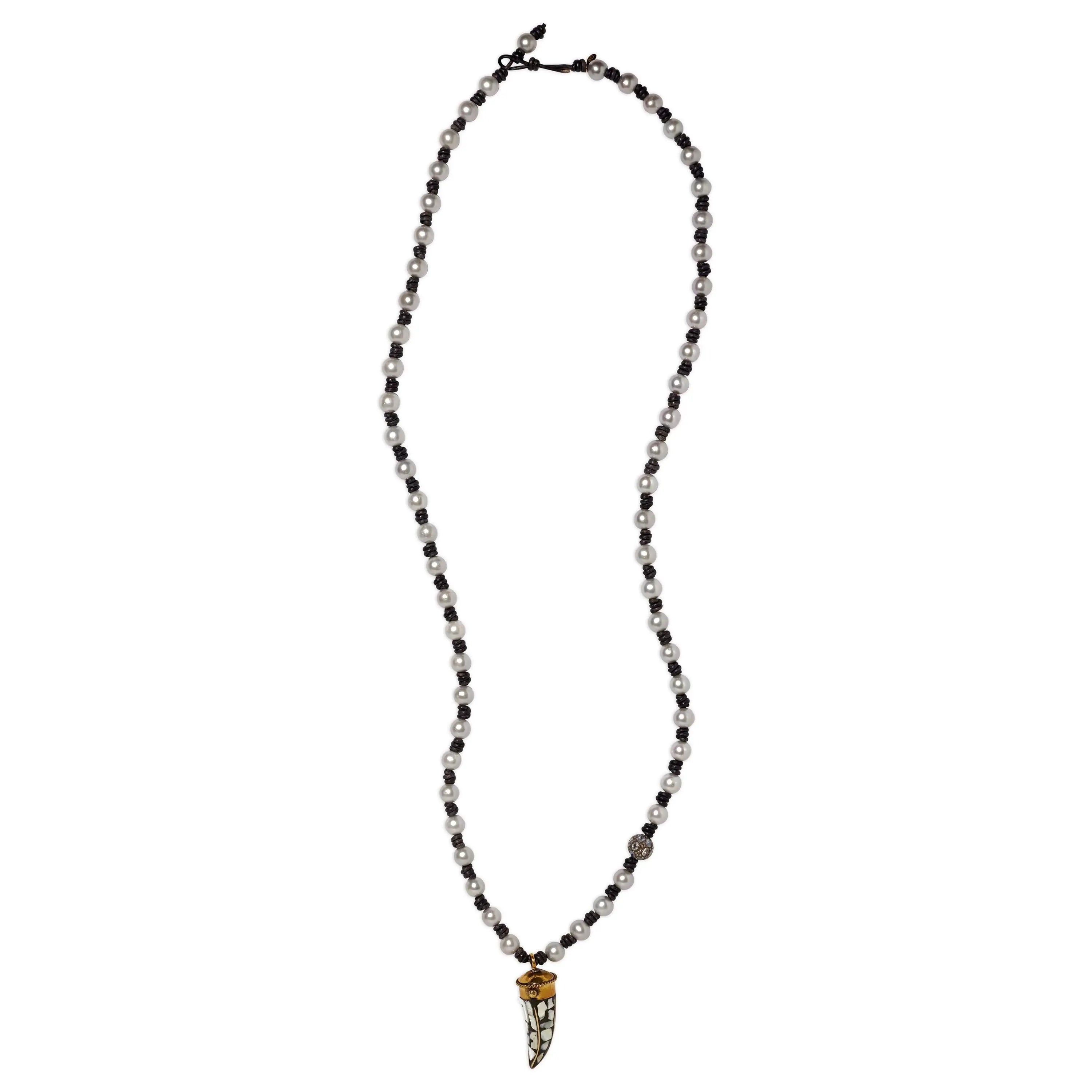 Knotted Diamond Moonstone Horn Necklace