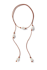 Knotted Five Baroque Pearl Leather Lariat Joie DiGiovanni