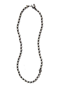 Knotted Leather Diamond Moonstone Freshwater Pearl Necklace Joie DiGiovanni