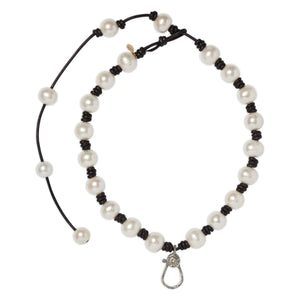 Knotted Leather and Pearl Choker with Diamond Lobster Clasp and Tail Joie DiGiovanni