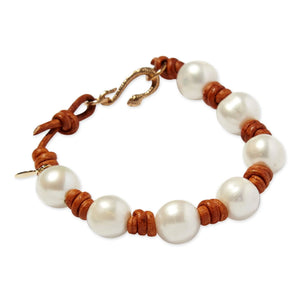 Knotted Pearl and Leather Snake Bracelet Joie DiGiovanni
