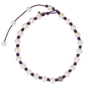 Knotted Plum Leather Diamond And Pearl Necklace Joie DiGiovanni