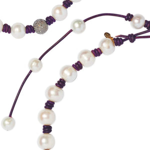 Knotted Plum Leather Diamond And Pearl Necklace Joie DiGiovanni
