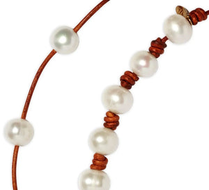 Large Classic Knotted Pearl and Leather Necklace w/ Tail Joie DiGiovanni