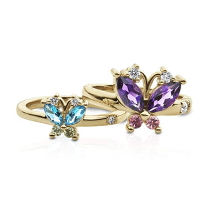 Large Volare Butterfly Amethyst, Pink Tourmaline and Diamond Gold Cocktail Ring Joie DiGiovanni