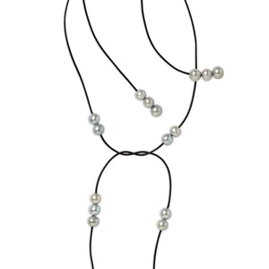 Leather and Scattered Pearl Lariat (Multiple Colors) Joie DiGiovanni