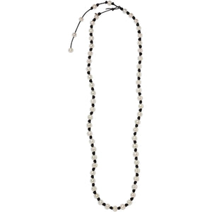 Long Knotted 12-14MM Pearl and Leather Necklace w/ Tail Joie DiGiovanni