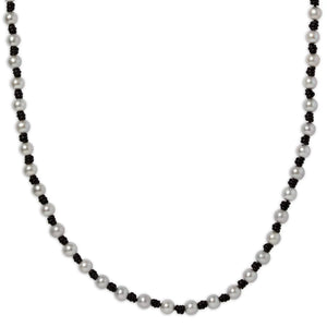 Long Knotted Pearl and Leather Necklace w/ Gray Pearls Joie DiGiovanni