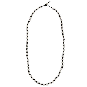 Long Knotted White Pearl and Leather Necklace Joie DiGiovanni