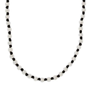 Long Knotted White Pearl and Leather Necklace Joie DiGiovanni