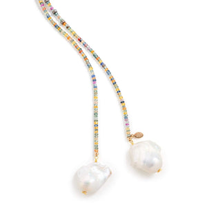 Mixed Rainbow Sapphire Diamond Baroque Pearl Lariat Joie DiGiovanni