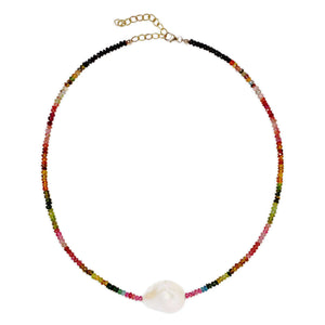 Multi Tourmaline Single Baroque Pearl Gemstone Necklace