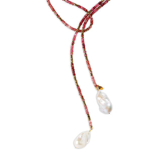 Pink Tourmaline and Pyrite Ombre Classic Gemstone Lariat Joie DiGiovanni