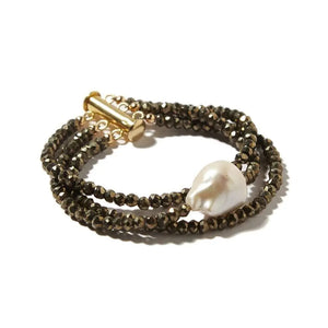 Pyrite Baroque Pearl Triple Strand Gemstone Bracelet Joie DiGiovanni
