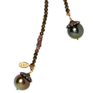 Pyrite and Golden Peacock Tahitian Pearl Classic Gemstone Lariat Joie DiGiovanni