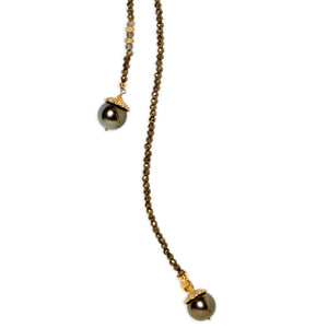 Pyrite and Peacock Tahitian Pearl Classic Gemstone Lariat Joie DiGiovanni
